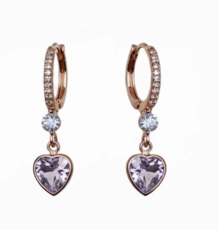 Rose Gold Heart Dangle Earrings