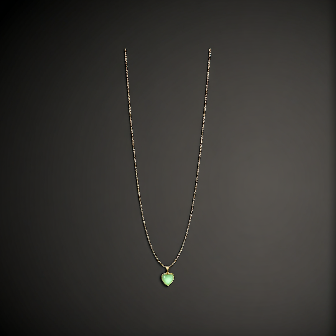 Gold Chain with Green Heart Pendant